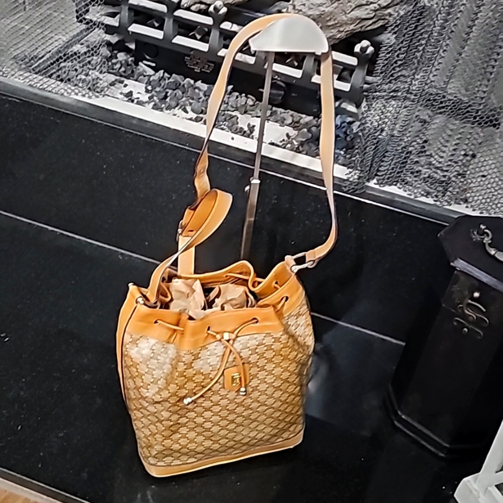 Celine Monogram Macadam Drawstring Bucket Hobo Ba… - image 1